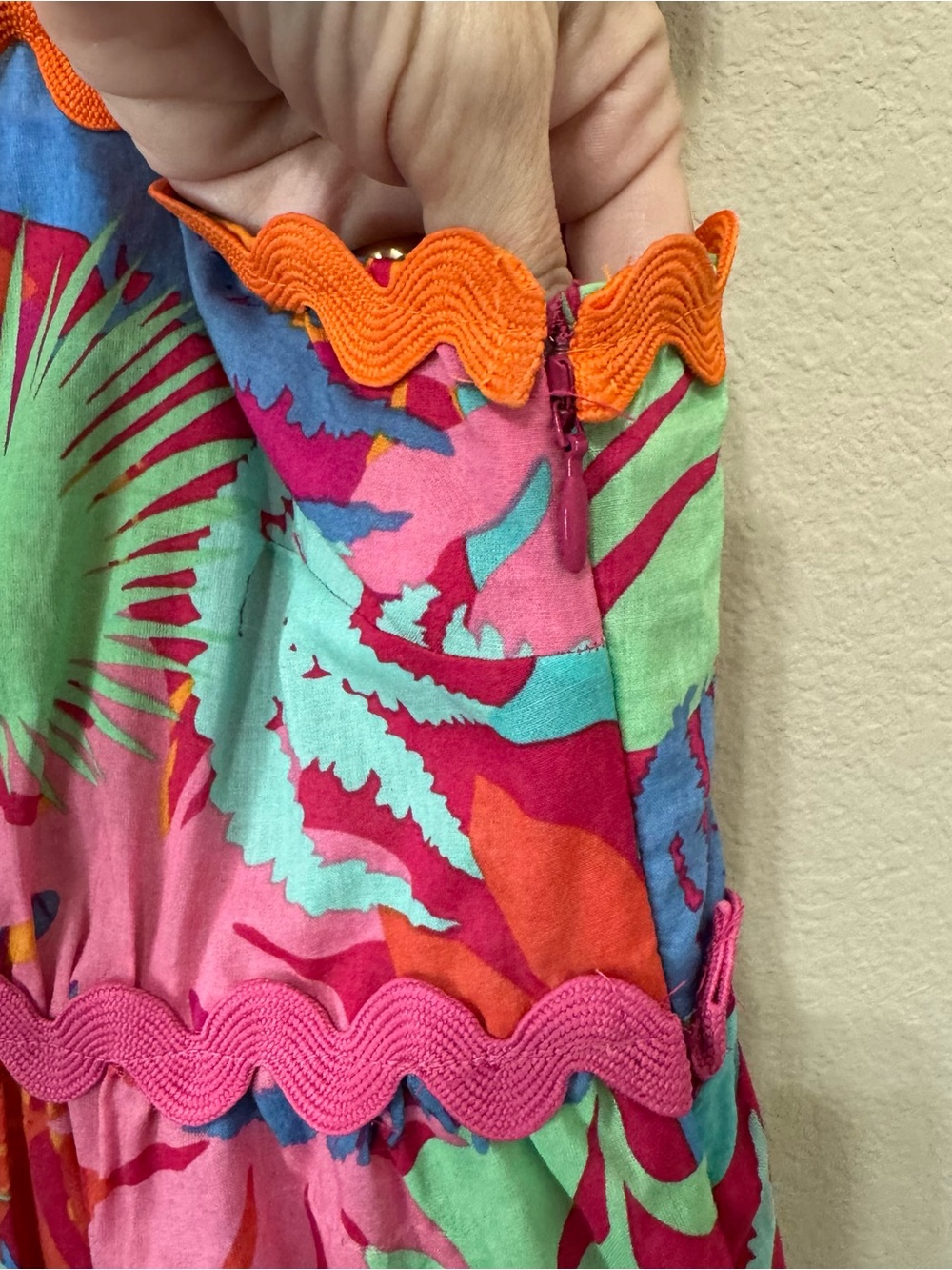 GREYLIN | Tropical Print Ruffle Tank Top with Ric Rac Size Small - Picture 6 of 12